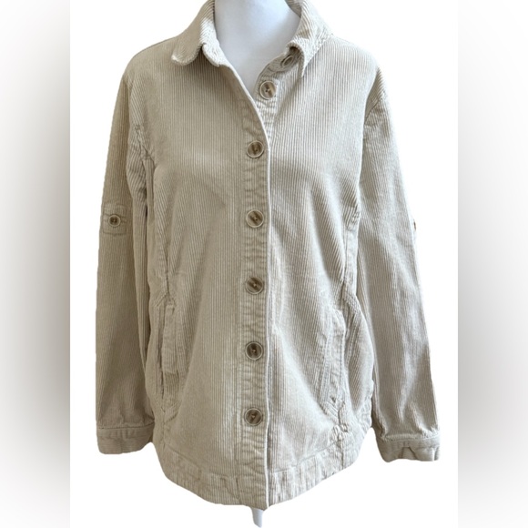 CABI SCOUT Cream Corduroy Long Sleeve Button Up Jacket Coat Shacket Size Medium - Picture 1 of 8
